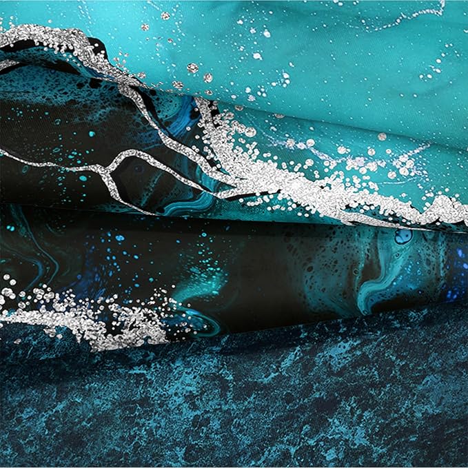 Black Marble Comforter Queen Turquoise Blue Bedding Set 3 Pcs Marble Stone Natural Theme Artwork Abstract Comforter Sets Super Soft Cozy Black Bed in A Bag with Comforter and Sheet Set