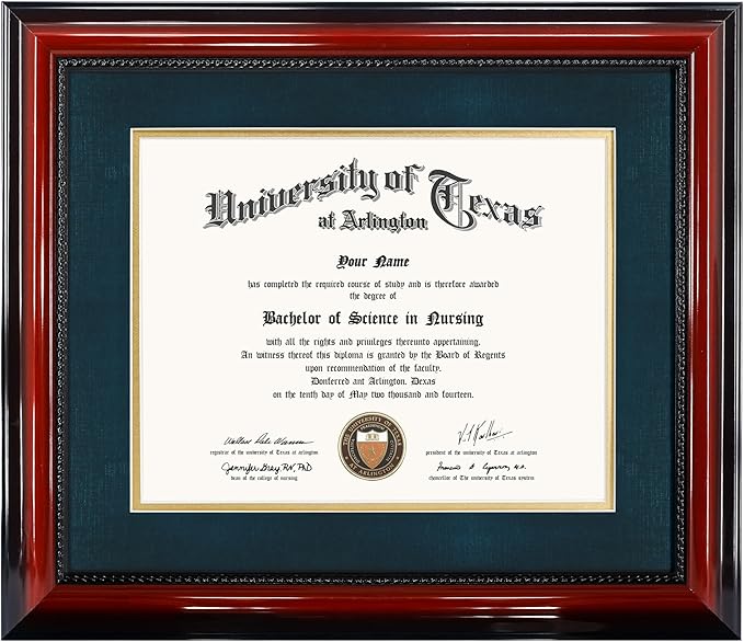 11x14 Diploma Degree Frame with Navy Mat or Display 15x18 Certificates without Mat,Solid Wood,Cherry Finish with Intricate Black Rope Detail,UV Protection Acrylic