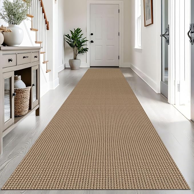 IOHOUZE Washable Exrea Long Hallway Runner Rug 3x14 Non Slip Rubber Backed Kitchen Runner Entryway Runner Indoor, Woven Rugs Floor Carpet for Kitchen Hall Entryway Stair, Orange/Tan/Brown