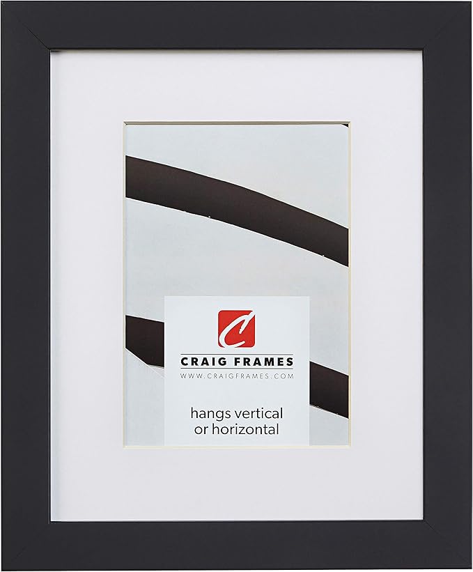 Craig Frames Essentials, Modern 1 Inch Wide 8 x 12 Inch Black Picture Frame Matted to Display a 5 x 7 Inch Photo
