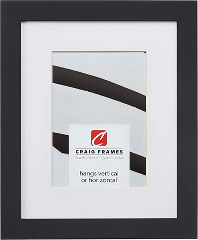 Craig Frames Essentials, Modern 1 Inch Wide 8 x 12 Inch Black Picture Frame Matted to Display a 5 x 7 Inch Photo