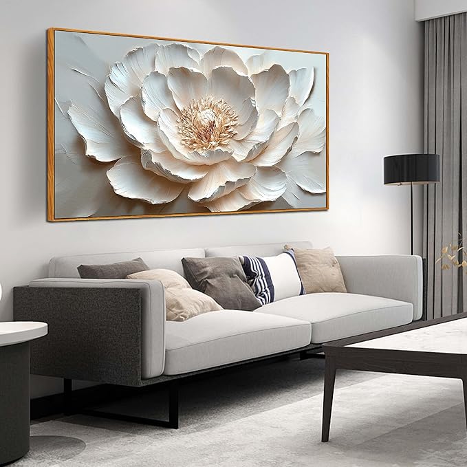 White Flower Pictures Wall Decor for Office Women - Modern Wall Art for Living Room - Wooden Framed Wall Art for Bedroom Size 29" x 59"