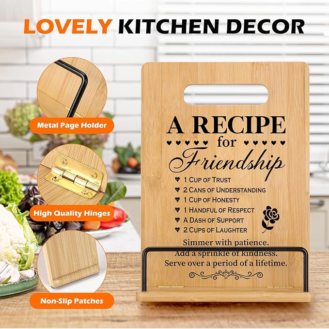 Friendship Gifts for Women, Birthday Gifts for Women Friendship Cookbook Stand, Best Friends Gifts for Women Friends Sister Bestie, Friend Gifts for Birthday Christmas Long Distance Cookbook Holder