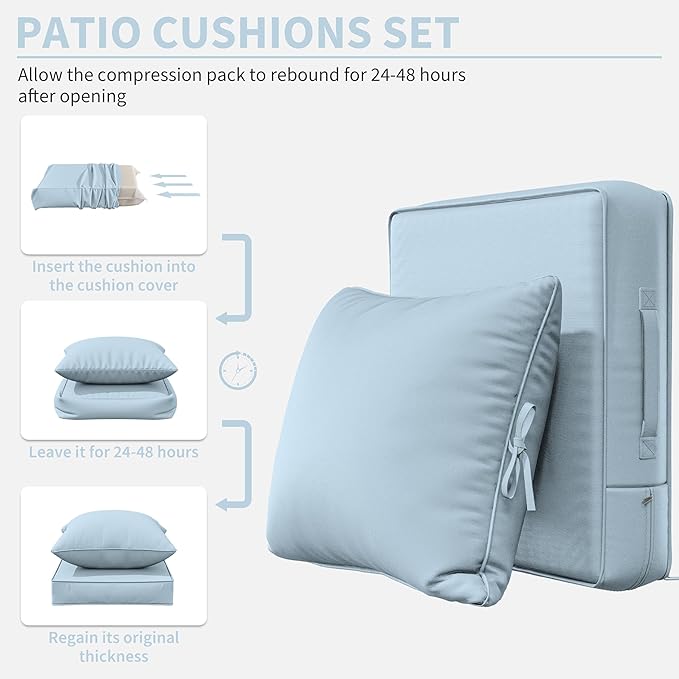 Premium Outdoor Seat Cushion Chair Cushions for Patio Furniture 22 L X 24 W X 4 H Waterproof & Fade Resistant Deep Seat and Backrest Cushion Set with Removable Covers for Chair, Sofa