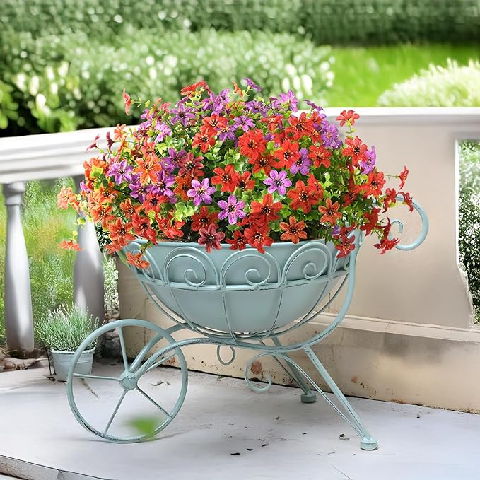 INQCMY Artificial Hanging Flowers Basket for Outdoors - Faux Daisy Silk Flower Realistic, Colorful Fake Plastic Plants UV Resistant Summer Decor for Garden Front Porch Patio Balcony Yard