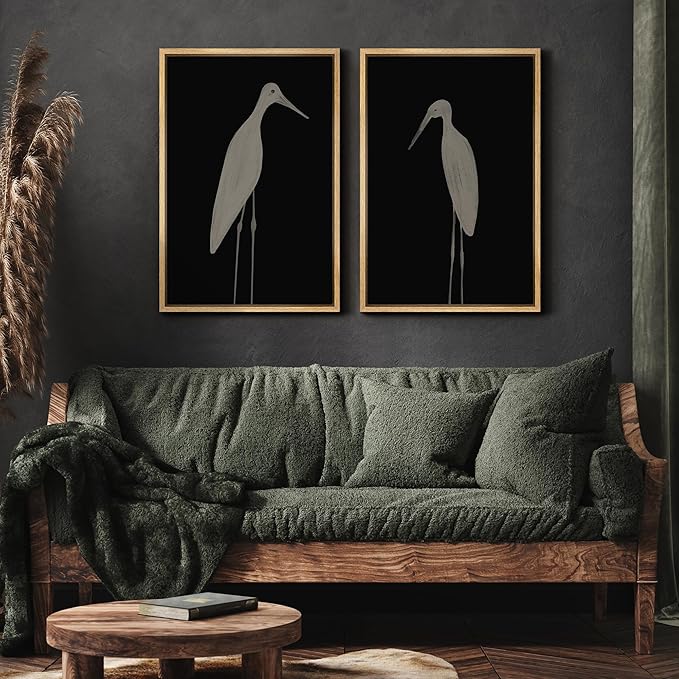 MUDECOR Framed Canvas Print Wall Art Minimalist Crane Silhouettes Illustrations Modern Art Decorative Bohemian Colorful for Living Room, Bedroom, Office - 16"x24"x2 Natural