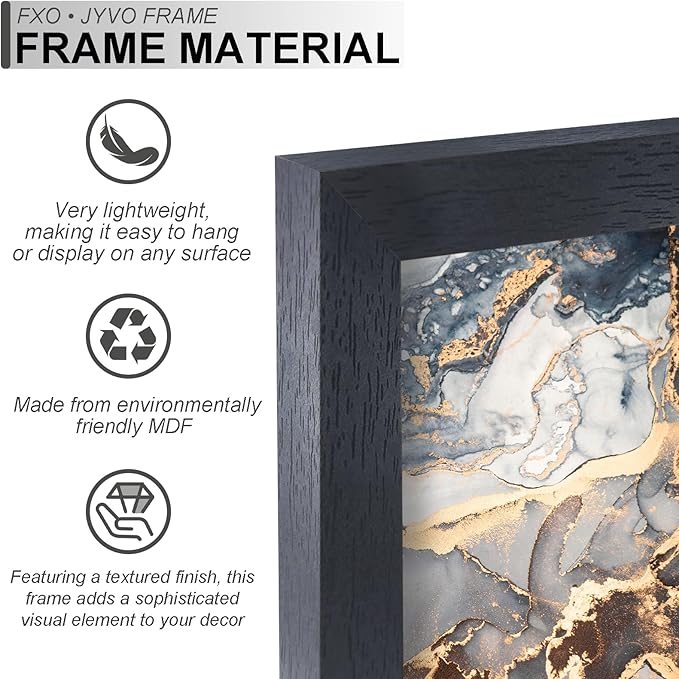 Engineered Wood 9x13 Picture Frame Set of 6, Black Frame for 9 x 13 Inch Picture Poster Photo, Light Weight 9 by 13 Frame with Wood-grain for Wall - 6 Pack/Black/9"x13"