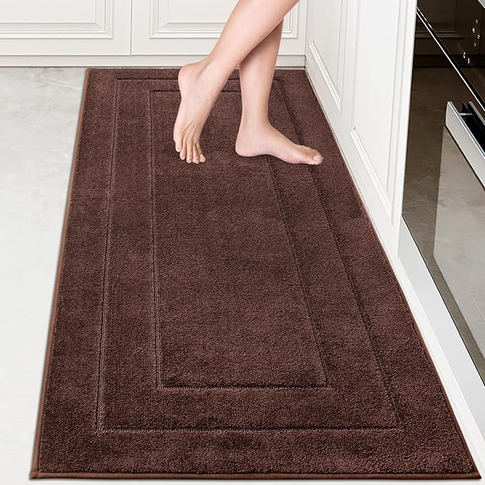 PURRUGS Machine Washable Kitchen Runner Rug 32" x 70", Non-Slip/Skid Hallway Runner Rug, Super Absorbent Soft Area Rug for Kitchen, Hallway & Laundry, Rolled Packaging, Brown