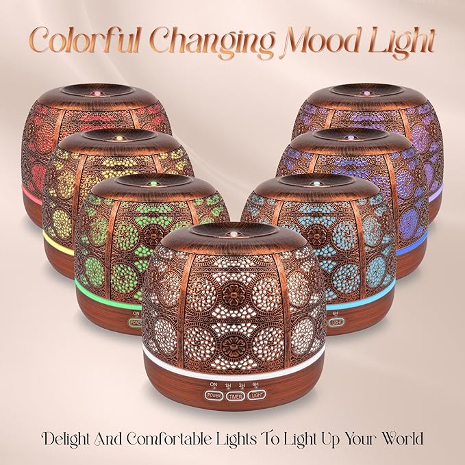 500ml Essential Oil Diffuser, ARVIDSSON Metal Diffusers for Essential Oils, Aromatherapy Oil Diffuser for Large Room, Color Changing Mood Light & Mist Timer Setting, Gift for Women