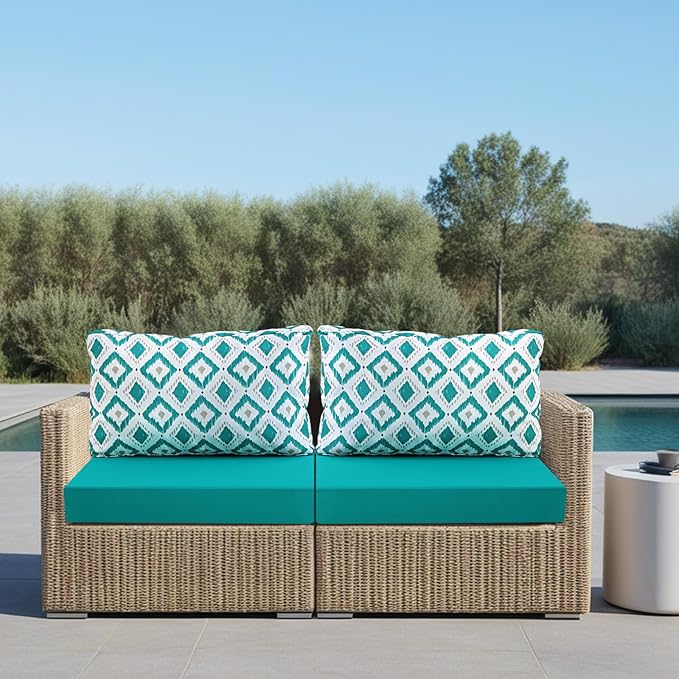 idee-home Outdoor Cushions for Patio Furniture, Outdoor Seat Cushion, Waterproof Hampton Bay Deep Seat Replacement Couch Chair Cushions for Garden Lawn Backyard Deck, 26.5 x 26.5 Peacock Blue Pattern