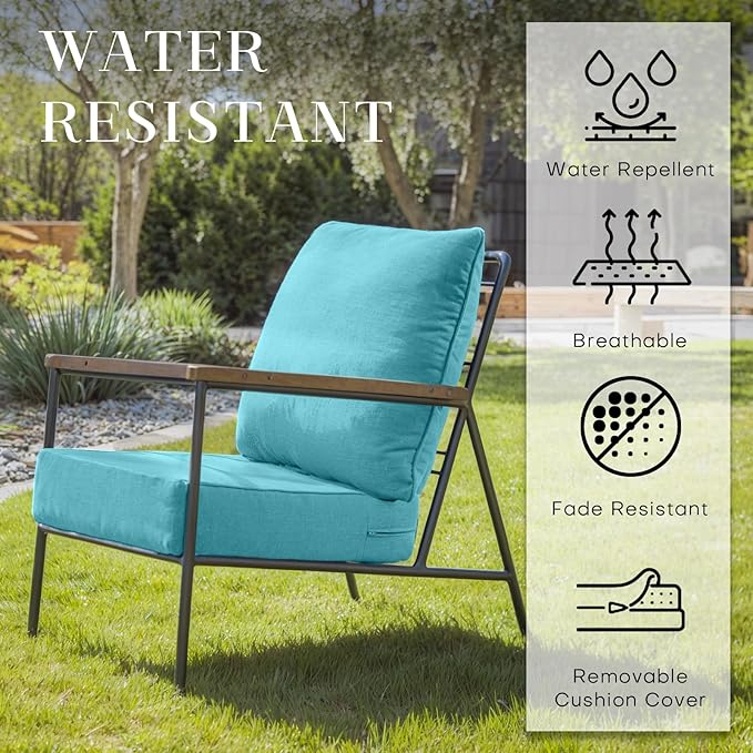 Patio Cushions for Outdoor Furniture - 24×24 Inches High Back and Deep Seating Outdoor Cushion for Patio Chairs Sofa Couch Loveseat Water Resistant(Teal/2 Set/No Button)
