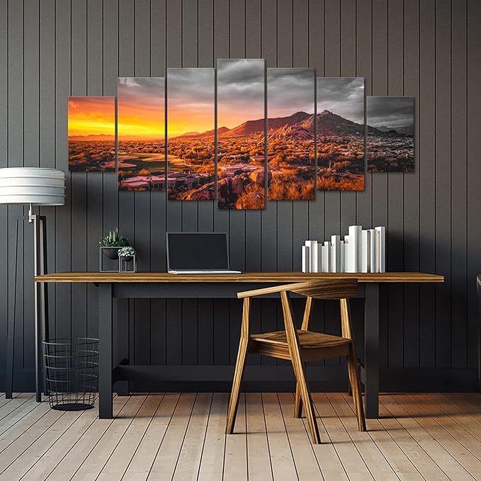 sechars XLARGE 7 Piece Arizona Desert Landscape Picture Canvas Print Monument Valley at Gold Sunset Posters Painting Prints Framed Artwork for Living Room Bedroom Decor 70"x32"