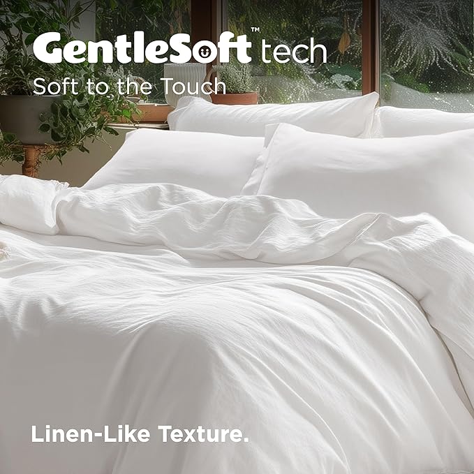 Bedsure 100% Washed Cotton Duvet Cover Cal King - Natural White Minimalist Cotton Duvet Cover Linen Like for All Seasons - GentleSoft™ Plain Simple Bedding, 3 Pieces (White, California King, 104"x98")