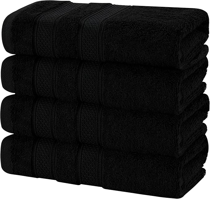 American Soft Linen Salem 100% Cotton Turkish 4 Piece Hand Towels for Bathroom, 600 GSM Soft Absorbent Quickdry Hand Face Towel Set, Black