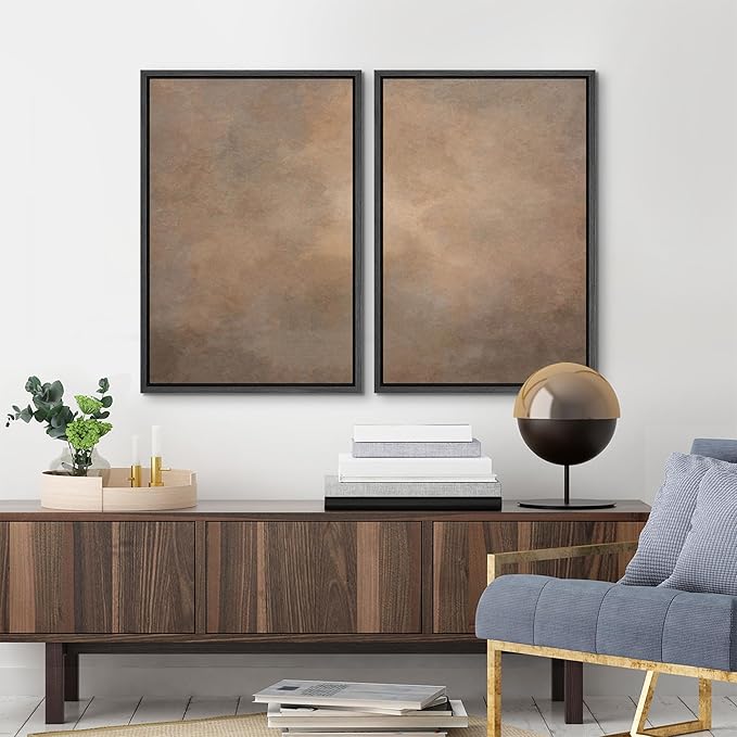 MUDECOR Framed Canvas Print Wall Art Set Rustic Neutral Minimalist Earth Tone Illustrations Modern Art Decorative Bohemian Calm/Zen for Living Room, Bedroom, Office - 24"x36"x2 Black