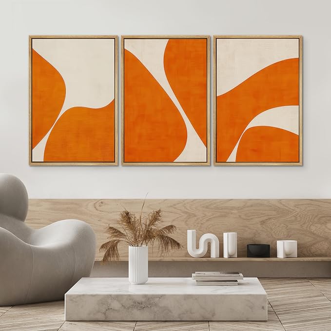 SIGNWIN Framed Wall Art Print Set Modern Abstract Orange Geometric Mid-Century Minimalist Photography Modern Art Minimalist Closeup Dramatic for Living Room, Bedroom, Offic - 24"x36"x3 NATURAL