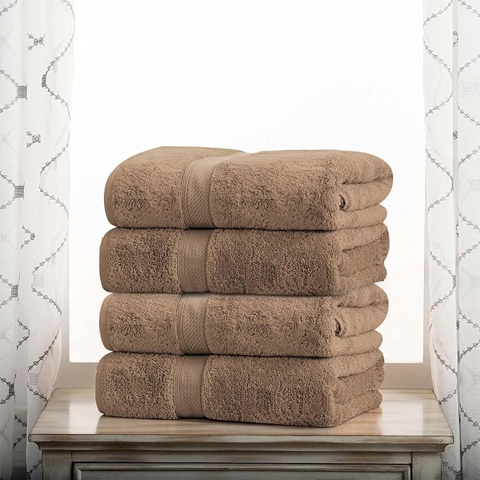 BNM Egyptian Cotton Heavyweight Towels, Ideal For Bathroom, Shower, Spa, 800 GSM Bath Towels, Highly-Absorbent, Luxury Bathroom Essentials, Soft Plush Home Basics, Bath Towel Set of 4, Latte Brown
