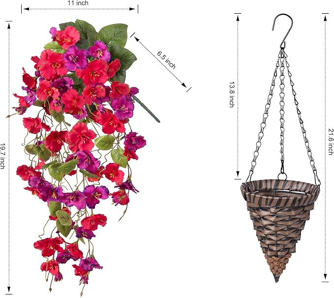 Ivydale Artificial Faux Hanging Flowers Plant Baskets for Outdoors Decoration, Fake Hibiscus UV Resistance Realistic Silk Flower for Outside Home Patio Porch Balcony Garden Wedding, Mix
