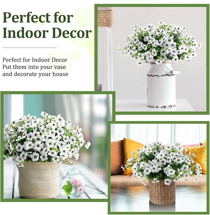 Zeyune 56 Bundles Artificial Flowers Fake UV Resistant for Outdoor Plastic Greenery Shrubs Plants No Fade Faux Flower for Garden Porch Patio Window Wedding Party Decor(White,Elegant)