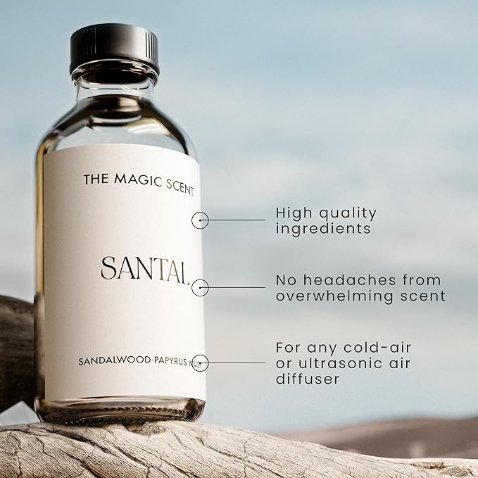 Santal Diffuser Oil - Fragrance Oil Scent - Cold-Air & Ultrasonic Santal Essential Oil - Aroma Diffuser Oils Scents for Home - Sandalwood, Musk & Cardamom - 16.9 fl oz, 500 mL