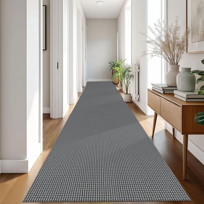 IOHOUZE Washable Exrea Long Hallway Runner Rug 3x18 Non Slip Rubber Backed Kitchen Runner Entryway Runner Indoor, Woven Rugs Floor Carpet for Kitchen Hall Entryway Stair, Dark Grey