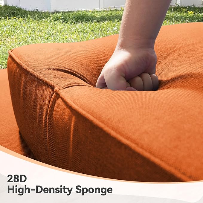 Luxury 6" Outdoor Cushions for Patio Furniture, 24x24x6 Thick Seat Cushion Set of 2, Fade Resistant Couch Chair Replacement Cushions High Density Deep Wicker Chair Cushion w/Removable Cover, Orange