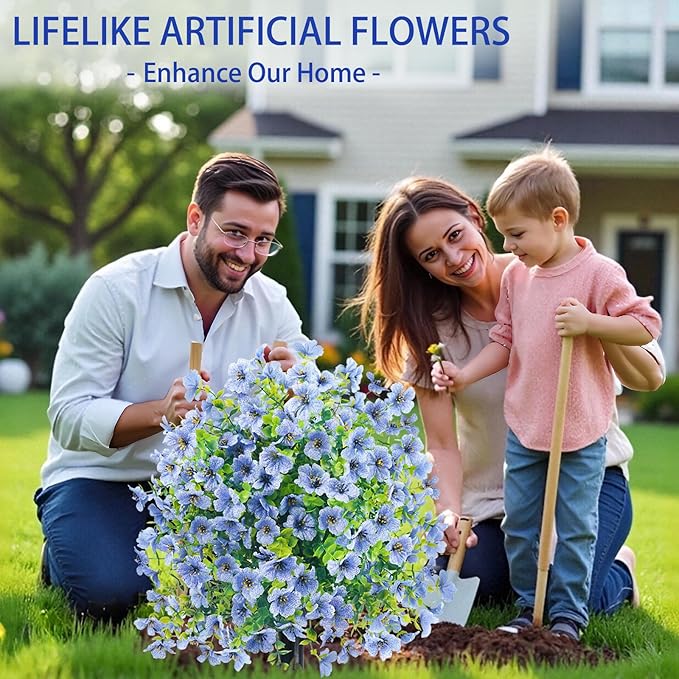 Front Porch Decor Artificial Flower Tree 2Pcs Blue - Realistic Faux Flowers for Outdoor Planters with Ground Spike, Indoor Staircase Landings or Outdoor Porch Decor