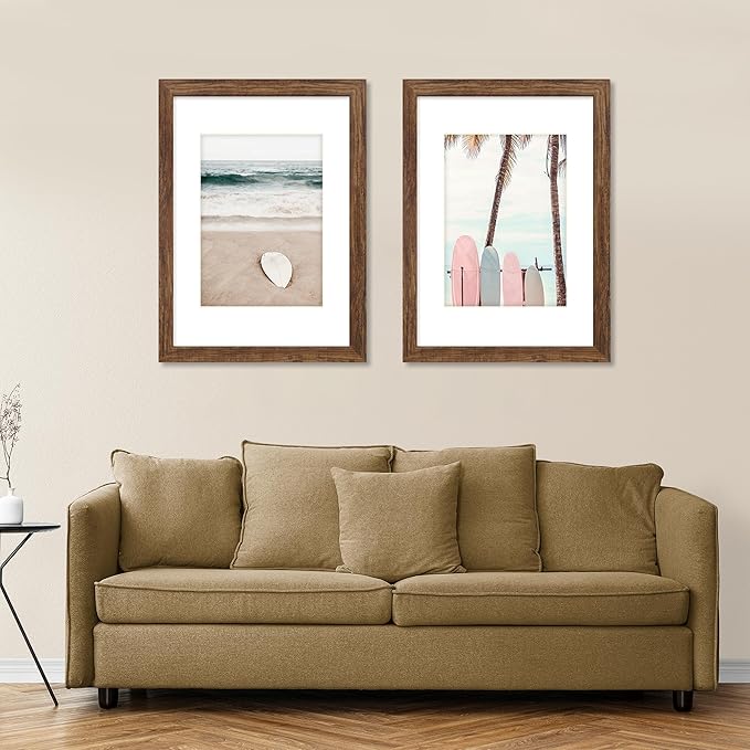 A3 Frame Set of 2, Rustic Brown Wood Style - Display Pictures A4 with Mat or 11.7x16.5 without Mat, Wall Mounting Horizontal and Vertical
