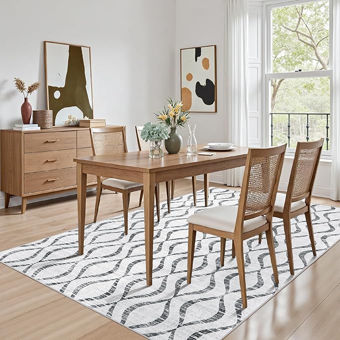 WITSHOCK Area Rugs for Living Room 5x8: Washable Non-Slip Soft Geometric Large Indoor Rug for Bedroom Dining Room, Low Pile Boho Pattern Carpet for Nursery Playroom Decor, Kid & Pet Friendly, Grey