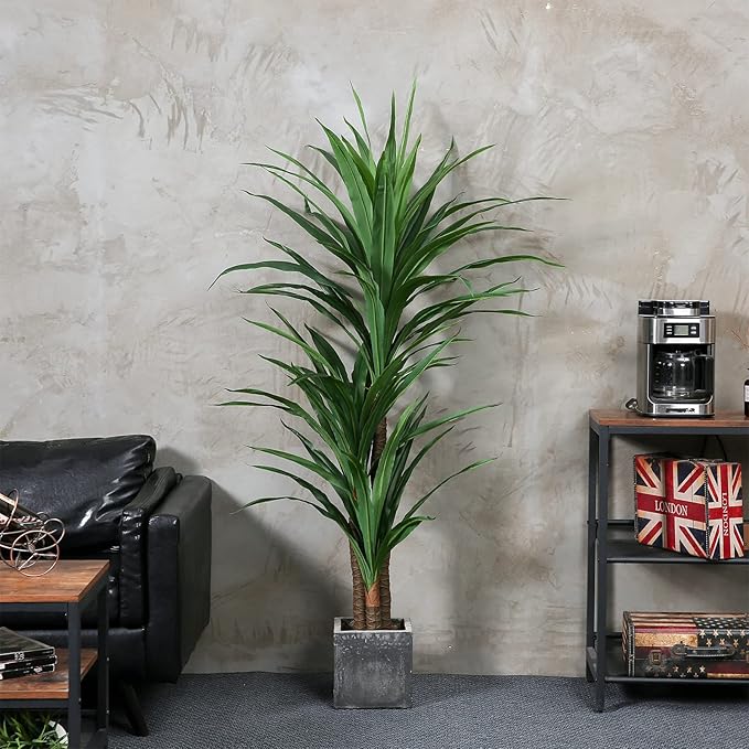 Dracaena Silk Plant Corn Stalk 5ft Tall Faux Plants Indoor Large Fake Plants Potted Yucca Tree Tropical Floor Plants Artificial Silk Palm Trees for Home Office Store Decor Housewarming Gift