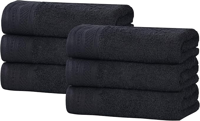 Superior Honeycomb Cotton Medium Weight Towels, for Guest Bath, Master Bathroom, Shower, Kitchen, Quick Dry, Adults, Home Essentials, Textured Waffle Border, Towel Set, Hand Towels, Set of 6, Black