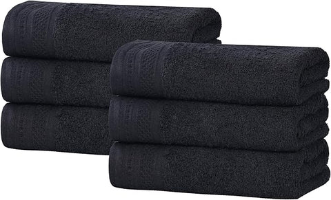 Superior Honeycomb Cotton Medium Weight Towels, for Guest Bath, Master Bathroom, Shower, Kitchen, Quick Dry, Adults, Home Essentials, Textured Waffle Border, Towel Set, Hand Towels, Set of 6, Black