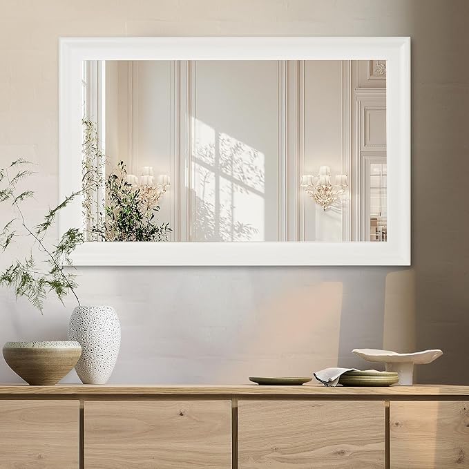 CULER Mirrors,Wood Vanity Wall Rustic Mirror with Wood Frame, Natural Wooden Tempered Glass Mirror for Bathroom Bedroom Living Room Or Entryway