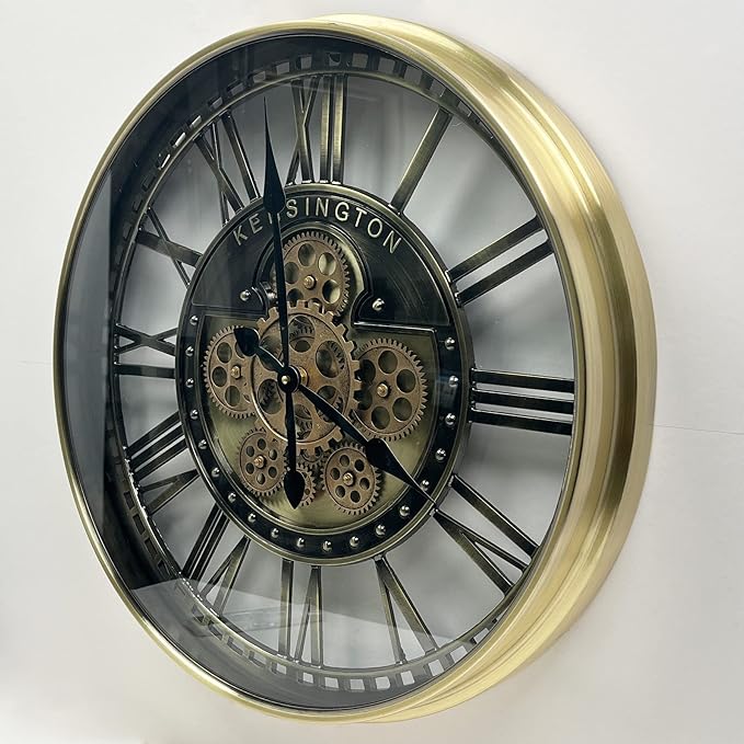 DORBOKER Real Moving Gears Wall Clock Large Modern Metal Clocks for Living Room Decor, Industrial Steampunk Unique Vintage Rustic Decorative Clock for Home Farmhouse Office, 21 Inch,Bronze Gold Roman