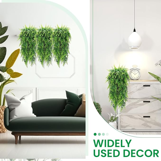 Geosar 72 Pcs Artificial Hanging Plants 32 Inch Hanging Boston Ferns Plastic Fake Plants for Wall Room Garden Wedding Garland Indoor Outdoor Decoration, No Basket