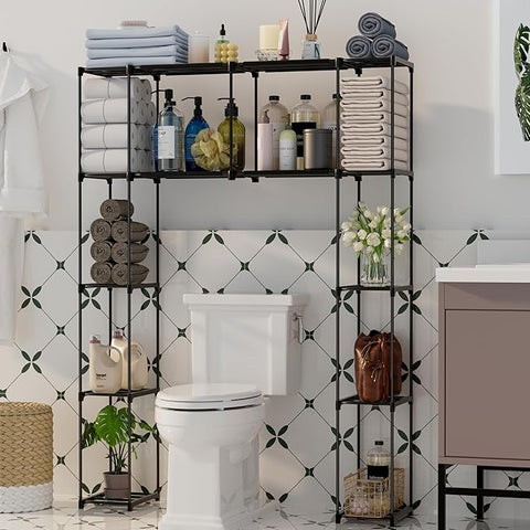PPN Over-The-Toilet Storage Cabinet Premium Bathroom Organizers Solution for Small Spaces Black Bathroom Shelf Accessories Freestanding Shelves Towel Storage and Decorative Shelving Units Large