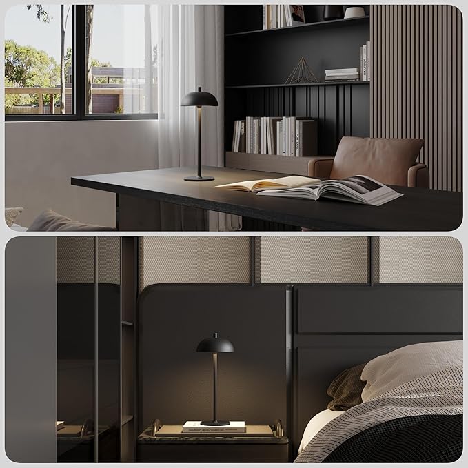 2 Pack Rechargeable Cordless Table Lamp - 5000mAh Battery Powered Lamp, 3 Color Stepless Dimming Portable LED Table Light for Restaurant, Patio, Home, Dinner.(Black)