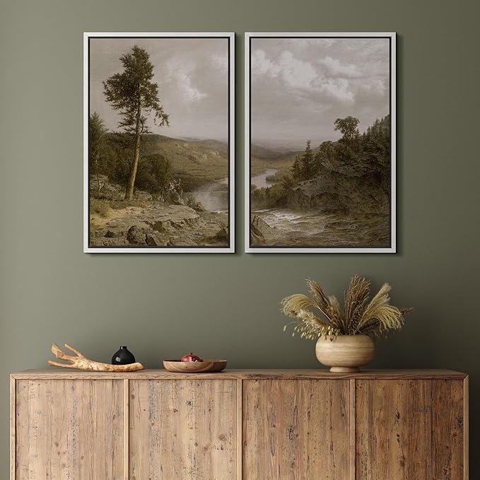 MUDECOR Framed Canvas Print Wall Art Lone Pine Overlooking The Valley Classic Nature Scenery Nature Wilderness Illustrations Realism Decorative for Living Room, Bedroom, Office - 16"x24"x2 White