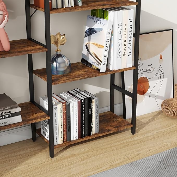 Panana Triple 4/5/6 Tier Bookshelf, Industrial Bookcase with 11/14/17 Open Display Shelves Wide Book Shelf Book Case with Metal Frame for Living Room Home Office (Brown, 5 Tier)