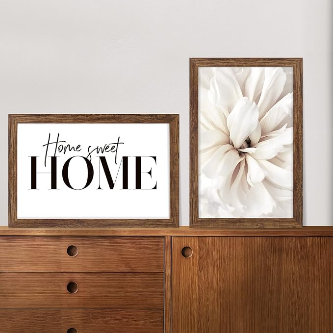 11x17 Frame Set of 2, Rustic Brown Wood Style - Display 11 x 17 Poster without Mat or 8x12 Picture with Mat, Wall Mounting Horizontal and Vertical