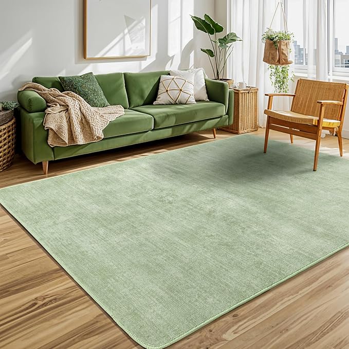Washable Rug 6x9 Area Rugs for Living Room - Stain Resistant Non-Slip Backing Boho Rug for Bedroom,Durable & Ultra-Thin Vintage Large Area Rug(6x9,Green)