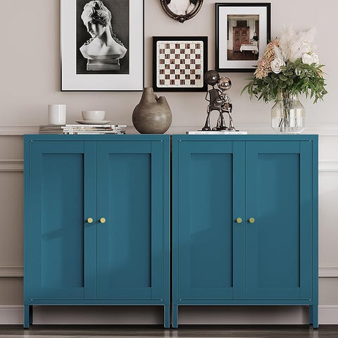 Metal Bathroom Storage Cabinet,Bathroom Floor Storage Cabinet with 2 Adjustable Shelves and 2 Doors,Freestanding Sideboard for Small Spaces, Living Room, Home Office, Dining Room