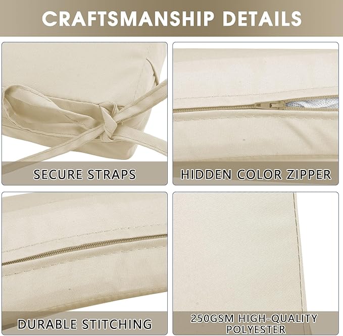 Outdoor Seat Cushion Set 24 x 24 In, Water-Resistant & Fade-Resistan, Patio Furniture Cushions with Removable Cover Deep Seat & Back Cushion with Handle and Adjustable Straps for Chair Sofa,4PC