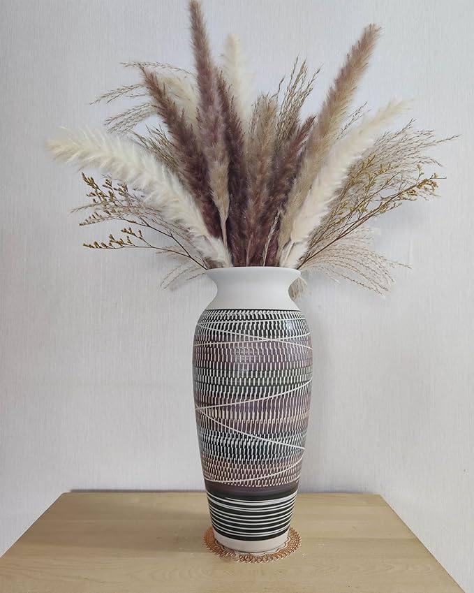 Ceramic Rustic Farmhouse Vase, 12.6" Large Vintage Flower vase for Home Decor, Tall Boho Textured Vases for Living Room, Table, Mantel, Shelf and Centerpieces Decor and Housewarming (C)