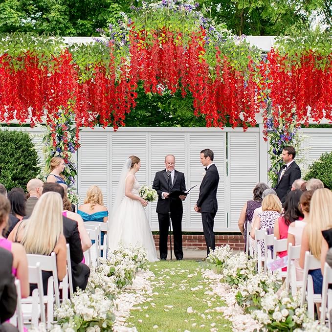 24 Pack Artificial Fake Wisteria Vine Ratta (3.75 Feet) Hanging Garland Silk Flowers String Home Party Wedding Decor (Red)