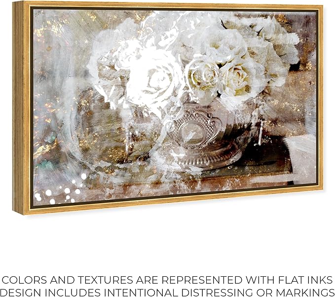The Oliver Gal Artist Co. Floral and Botanical Framed Wall Art Canvas Prints 'Serving Roses' Florals, White, Gold, 24" x 16"