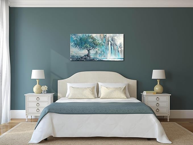 Turquoise Mountains and Tree Wall Art Decor Artwork for Bedroom (30x60 Inches)