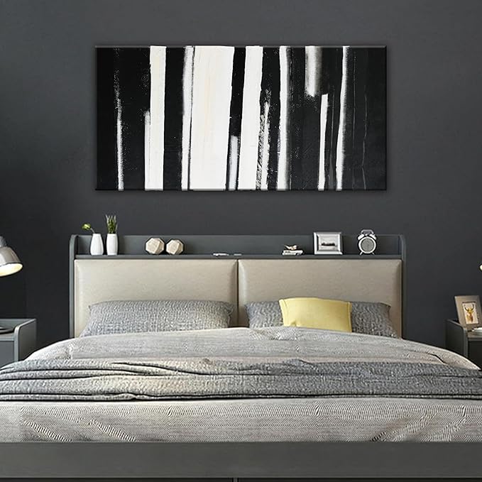 QSQ Black and White Abstract Wall Art Decor Modern Decorations Home Paintings Minimalist Stripes Artwork for Living Room Bedroom Office 20"40"