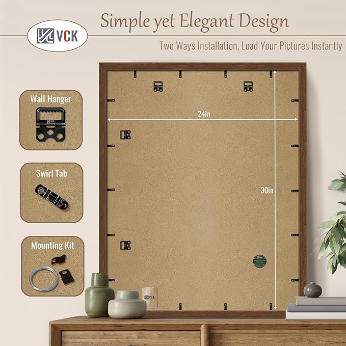 VCK 24x30 Poster Frame 5 Pack, Brown Wood Picture Frame with Exclusive Wood Grain, Wall Hanging
