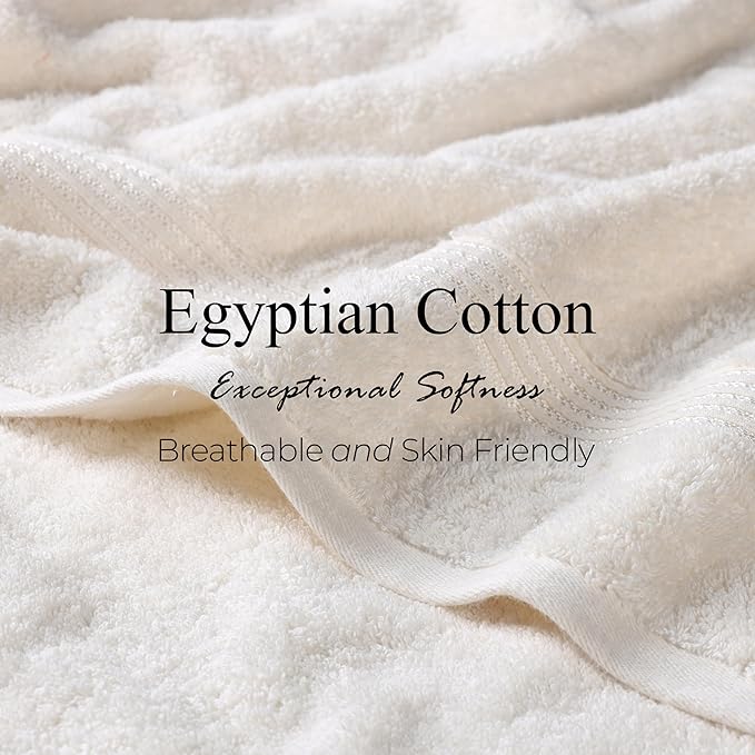Superior Egyptian Cotton 3-Piece Towel Set, Basic Towels For Bathroom, Home Decor, Guest Bath, Shower, Apartment, Included 1 Face, 1 Hand, 1 Bath Towel, Washcloth, Quick Dry, Ivory